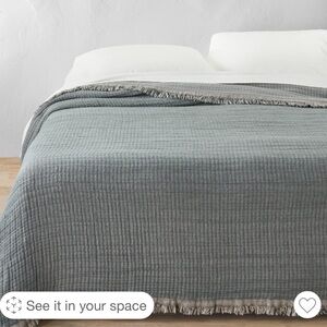 Casaluna Queen Reversible Textured Cotton Chambray Coverlet